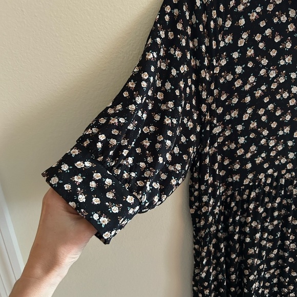 Natural Life Rebecca Boho black Floral Tiered shirt Midi maxi Dress L​ - Picture 7 of 14